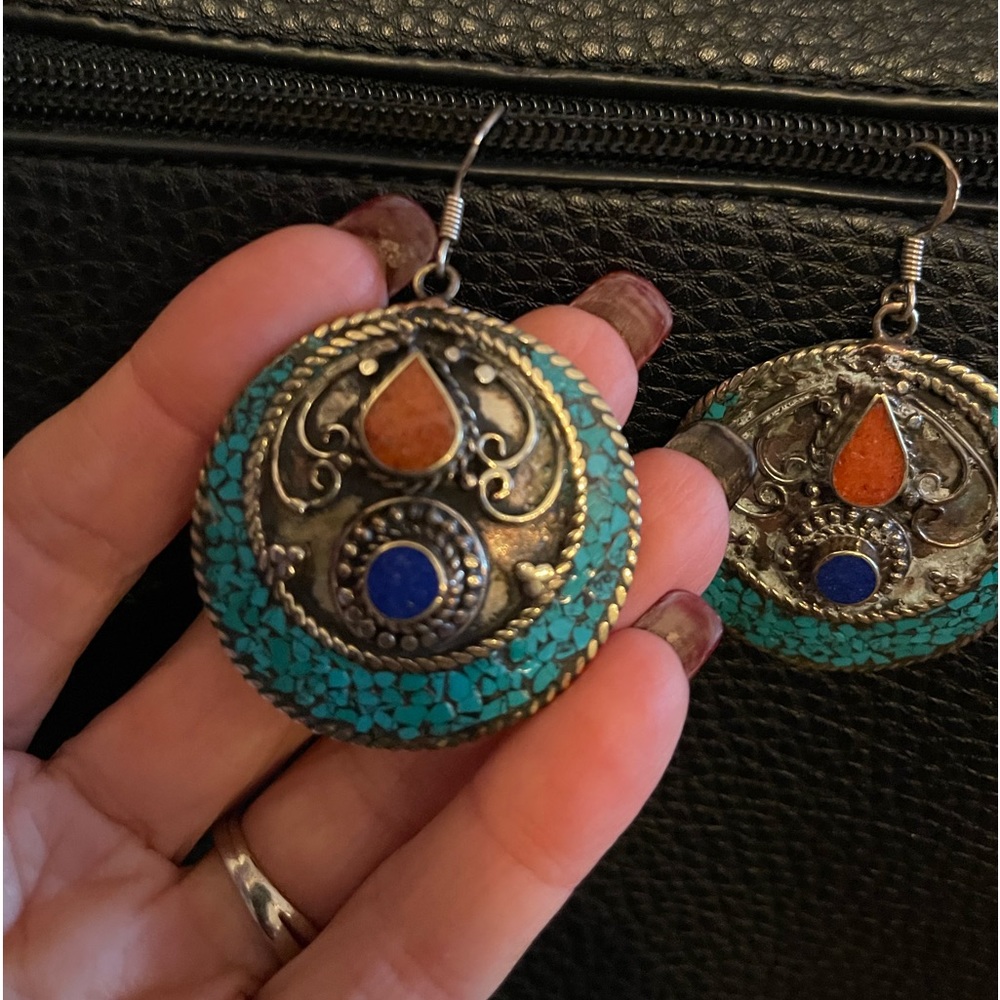 Beautiful inlaid turquoise earrings - Picture 2 of 6